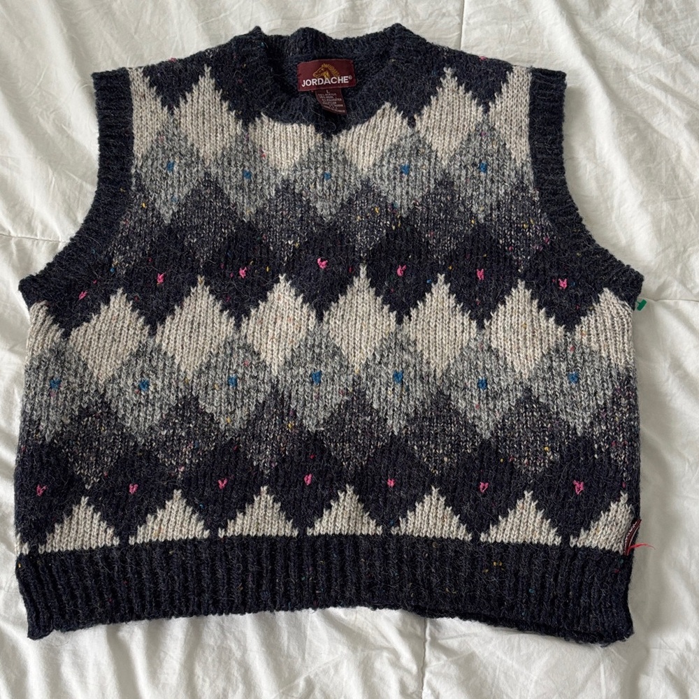 Jordache Black and Cream Argyle Retro Vest